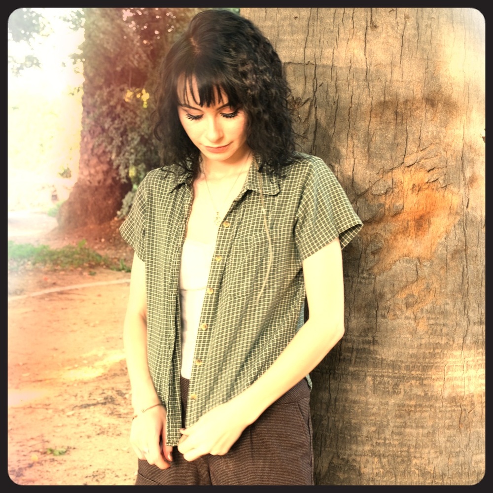 Green plaid button up shirt